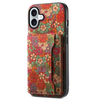 For iPhone 16 Plus Case Flower Print Leather+PC+TPU Cover with Card Holder Kickstand