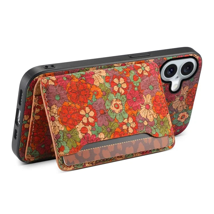 For iPhone 16 Plus Case Flower Print Leather+PC+TPU Cover with Card Holder Kickstand