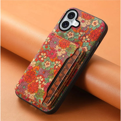 For iPhone 16 Plus Case Flower Print Leather+PC+TPU Cover with Card Holder Kickstand
