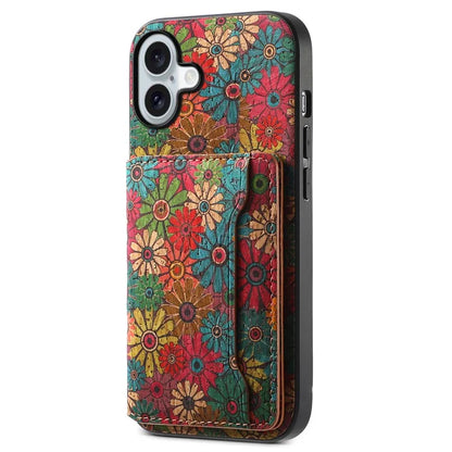 For iPhone 16 Plus Case Flower Print Leather+PC+TPU Cover with Card Holder Kickstand