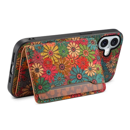 For iPhone 16 Plus Case Flower Print Leather+PC+TPU Cover with Card Holder Kickstand