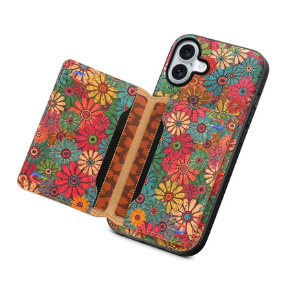 For iPhone 16 Plus Case Flower Print Leather+PC+TPU Cover with Card Holder Kickstand