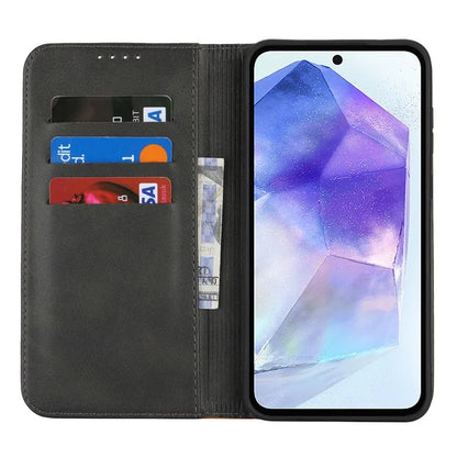 For Samsung Galaxy A55 5G Case Calf Texture 3 Card Slots Color Splicing Leather Phone Cover