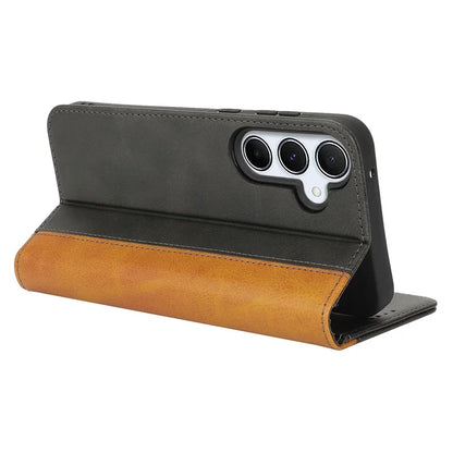 For Samsung Galaxy A55 5G Case Calf Texture 3 Card Slots Color Splicing Leather Phone Cover
