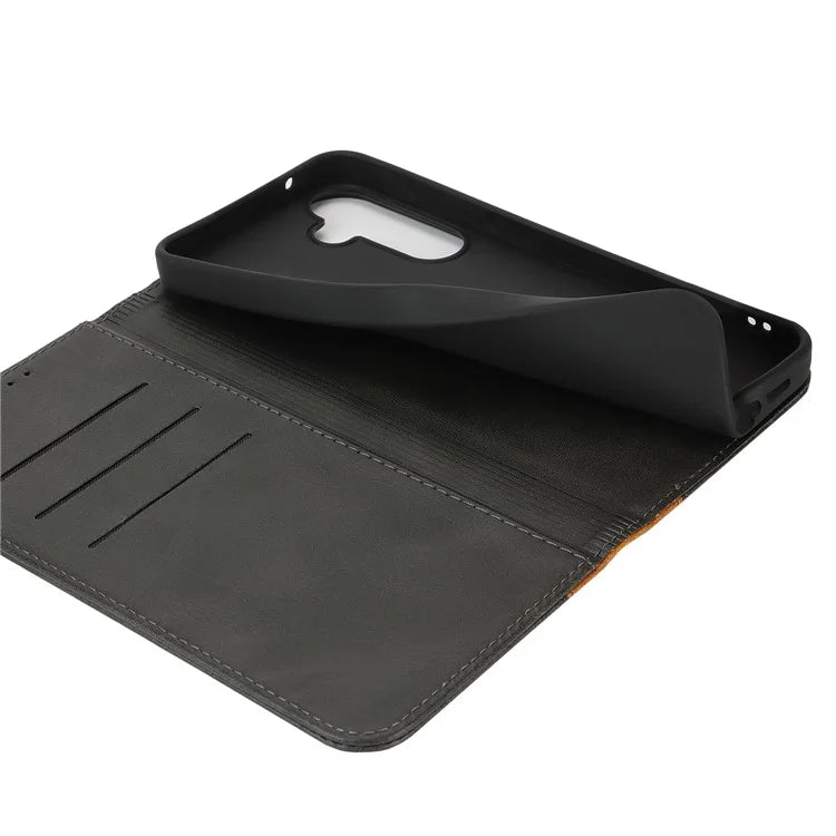 For Samsung Galaxy A55 5G Case Calf Texture 3 Card Slots Color Splicing Leather Phone Cover