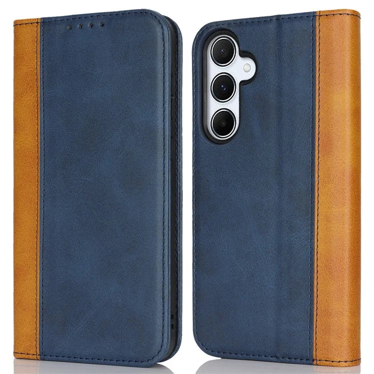 For Samsung Galaxy A55 5G Case Calf Texture 3 Card Slots Color Splicing Leather Phone Cover