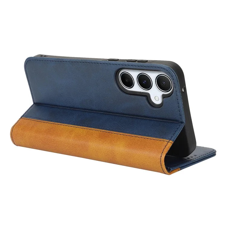 For Samsung Galaxy A55 5G Case Calf Texture 3 Card Slots Color Splicing Leather Phone Cover