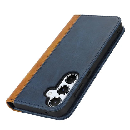 For Samsung Galaxy A55 5G Case Calf Texture 3 Card Slots Color Splicing Leather Phone Cover