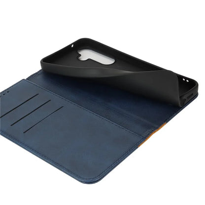 For Samsung Galaxy A55 5G Case Calf Texture 3 Card Slots Color Splicing Leather Phone Cover