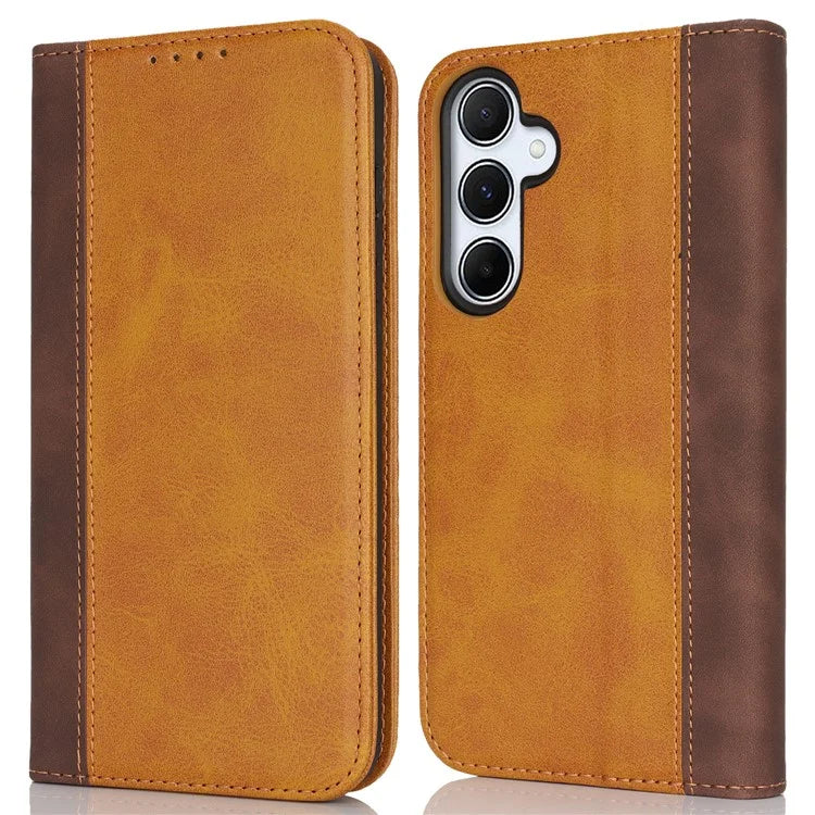 For Samsung Galaxy A55 5G Case Calf Texture 3 Card Slots Color Splicing Leather Phone Cover