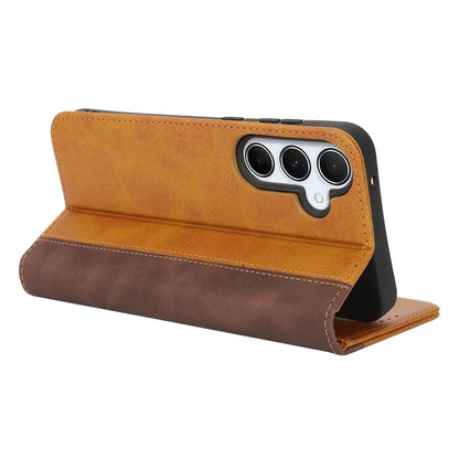 For Samsung Galaxy A55 5G Case Calf Texture 3 Card Slots Color Splicing Leather Phone Cover