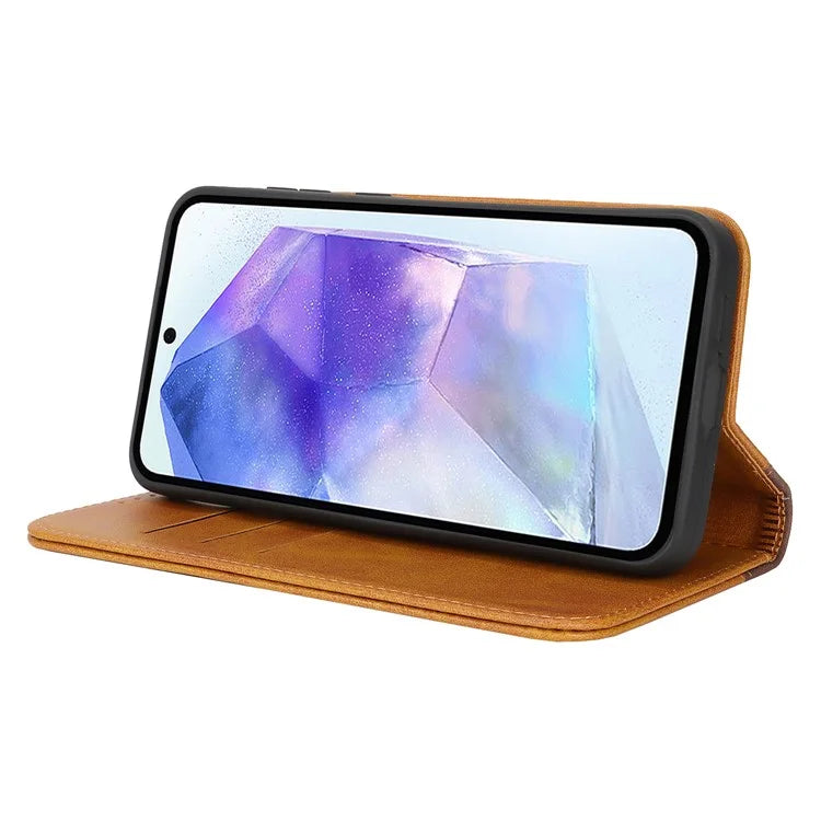 For Samsung Galaxy A55 5G Case Calf Texture 3 Card Slots Color Splicing Leather Phone Cover
