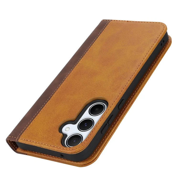 For Samsung Galaxy A55 5G Case Calf Texture 3 Card Slots Color Splicing Leather Phone Cover