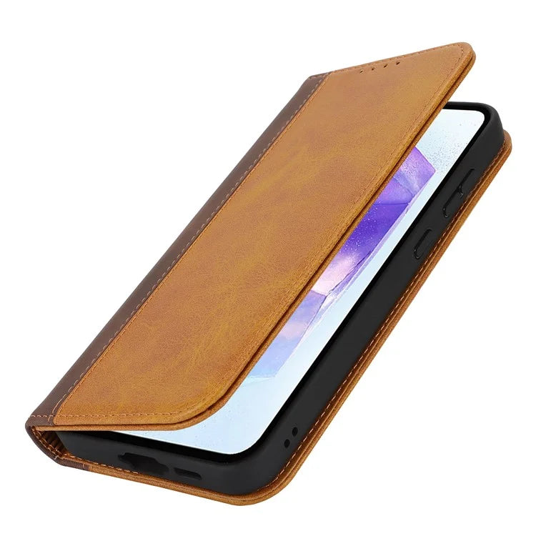 For Samsung Galaxy A55 5G Case Calf Texture 3 Card Slots Color Splicing Leather Phone Cover
