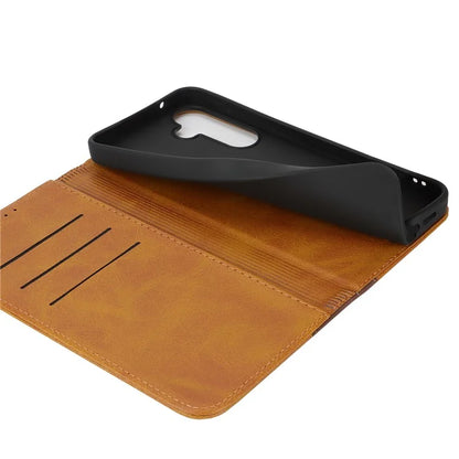 For Samsung Galaxy A55 5G Case Calf Texture 3 Card Slots Color Splicing Leather Phone Cover