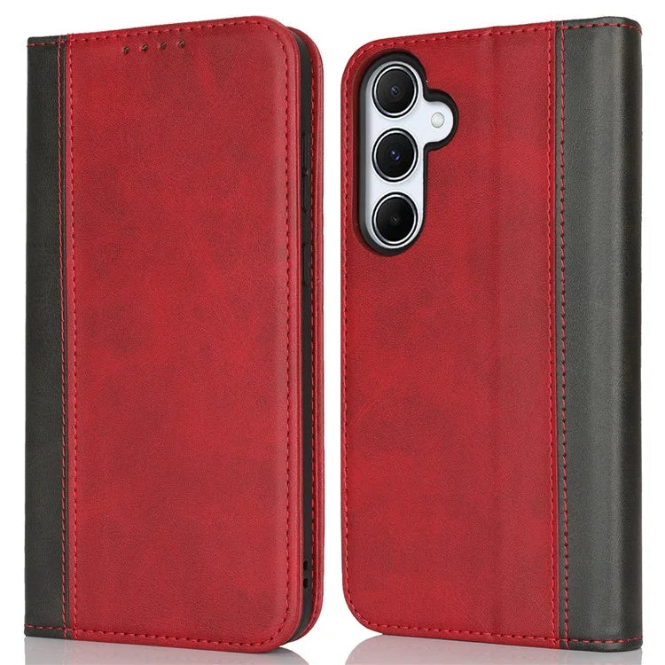 For Samsung Galaxy A55 5G Case Calf Texture 3 Card Slots Color Splicing Leather Phone Cover