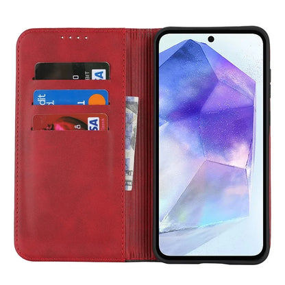 For Samsung Galaxy A55 5G Case Calf Texture 3 Card Slots Color Splicing Leather Phone Cover
