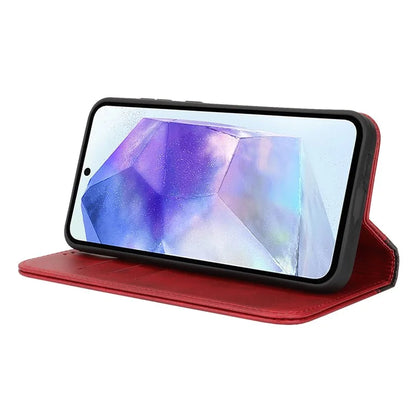 For Samsung Galaxy A55 5G Case Calf Texture 3 Card Slots Color Splicing Leather Phone Cover