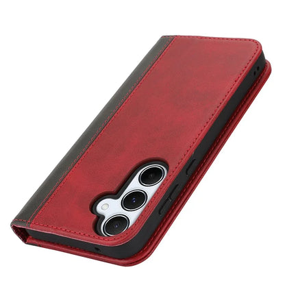 For Samsung Galaxy A55 5G Case Calf Texture 3 Card Slots Color Splicing Leather Phone Cover