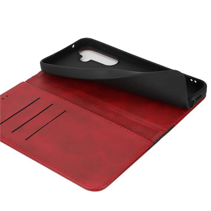 For Samsung Galaxy A55 5G Case Calf Texture 3 Card Slots Color Splicing Leather Phone Cover