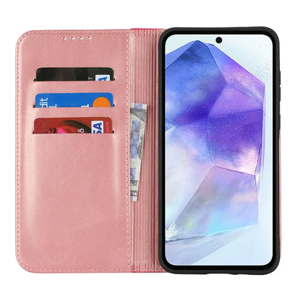 For Samsung Galaxy A55 5G Case Calf Texture 3 Card Slots Color Splicing Leather Phone Cover