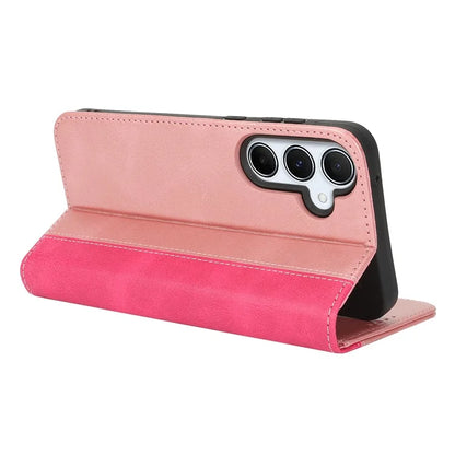 For Samsung Galaxy A55 5G Case Calf Texture 3 Card Slots Color Splicing Leather Phone Cover