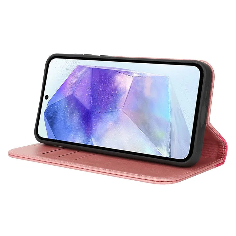 For Samsung Galaxy A55 5G Case Calf Texture 3 Card Slots Color Splicing Leather Phone Cover