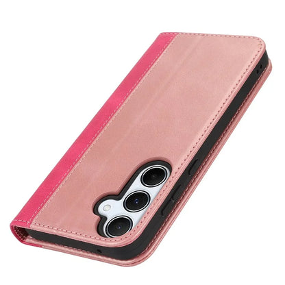 For Samsung Galaxy A55 5G Case Calf Texture 3 Card Slots Color Splicing Leather Phone Cover