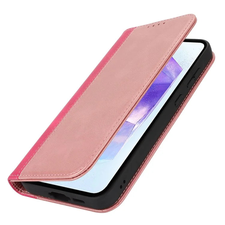 For Samsung Galaxy A55 5G Case Calf Texture 3 Card Slots Color Splicing Leather Phone Cover