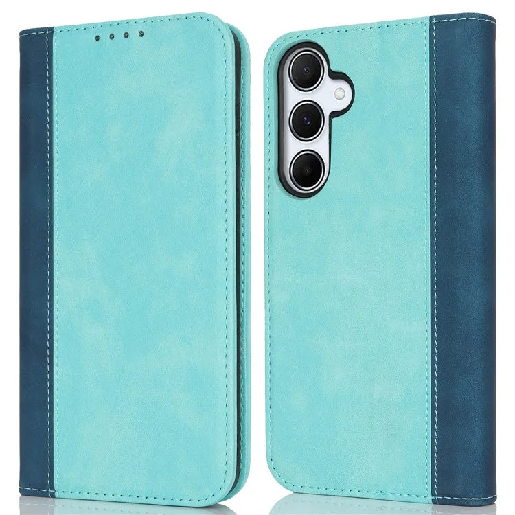 For Samsung Galaxy A55 5G Case Calf Texture 3 Card Slots Color Splicing Leather Phone Cover