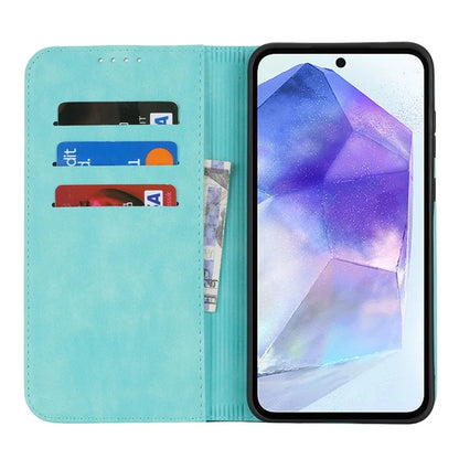 For Samsung Galaxy A55 5G Case Calf Texture 3 Card Slots Color Splicing Leather Phone Cover