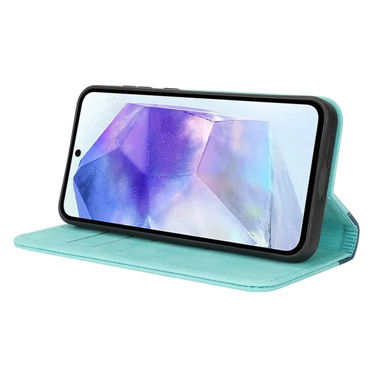 For Samsung Galaxy A55 5G Case Calf Texture 3 Card Slots Color Splicing Leather Phone Cover