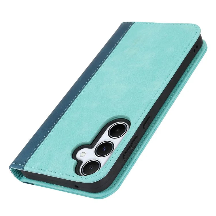 For Samsung Galaxy A55 5G Case Calf Texture 3 Card Slots Color Splicing Leather Phone Cover