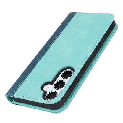 For Samsung Galaxy A55 5G Case Calf Texture 3 Card Slots Color Splicing Leather Phone Cover