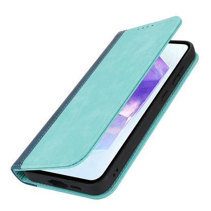 For Samsung Galaxy A55 5G Case Calf Texture 3 Card Slots Color Splicing Leather Phone Cover