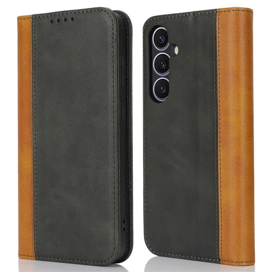 For Samsung Galaxy S24+ Case Calf Texture 3 Card Slots Color Splicing Leather Phone Cover