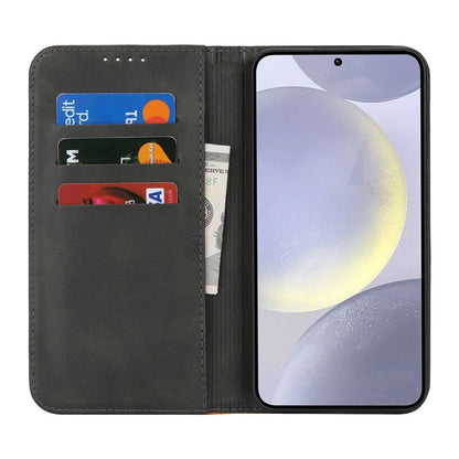 For Samsung Galaxy S24+ Case Calf Texture 3 Card Slots Color Splicing Leather Phone Cover