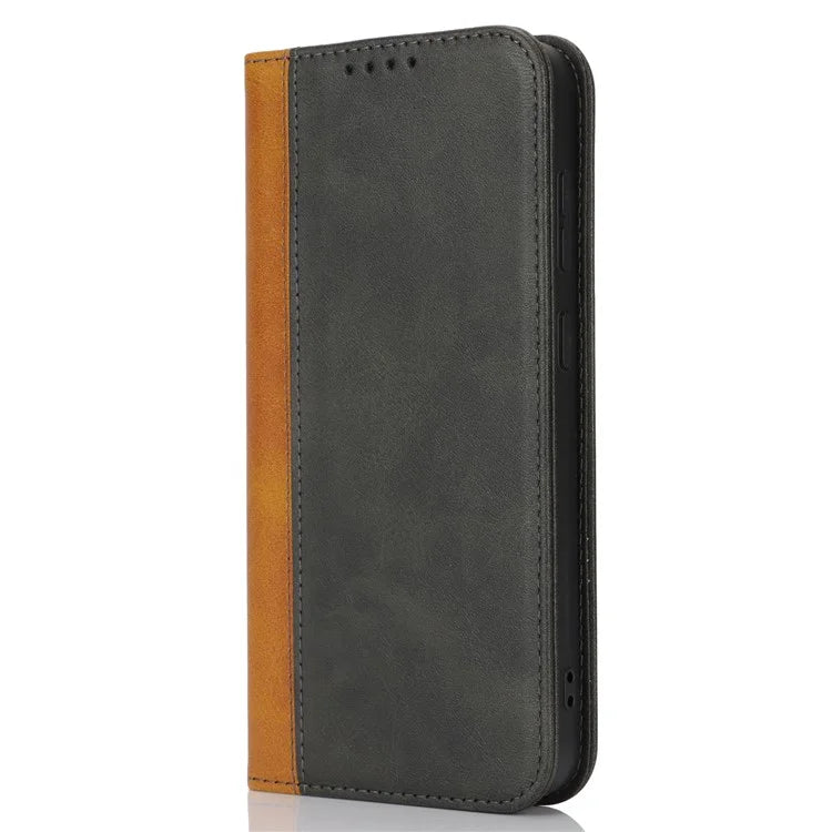 For Samsung Galaxy S24+ Case Calf Texture 3 Card Slots Color Splicing Leather Phone Cover