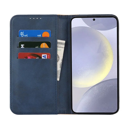 For Samsung Galaxy S24+ Case Calf Texture 3 Card Slots Color Splicing Leather Phone Cover