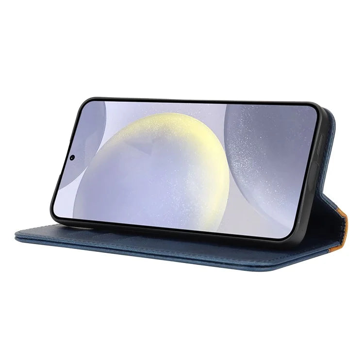 For Samsung Galaxy S24+ Case Calf Texture 3 Card Slots Color Splicing Leather Phone Cover