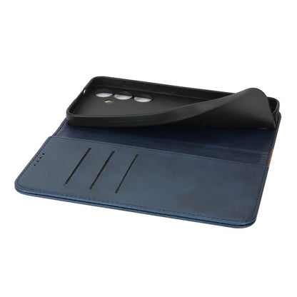 For Samsung Galaxy S24+ Case Calf Texture 3 Card Slots Color Splicing Leather Phone Cover