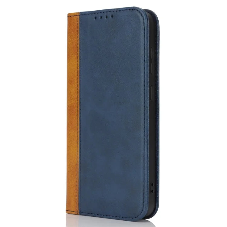 For Samsung Galaxy S24+ Case Calf Texture 3 Card Slots Color Splicing Leather Phone Cover