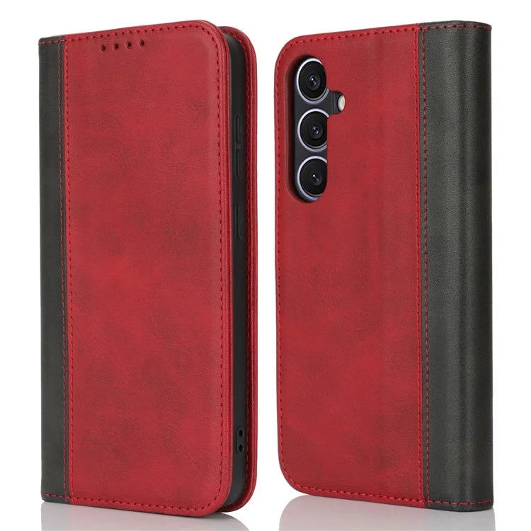 For Samsung Galaxy S24+ Case Calf Texture 3 Card Slots Color Splicing Leather Phone Cover