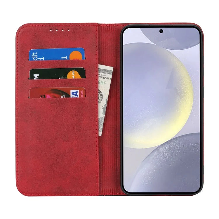 For Samsung Galaxy S24+ Case Calf Texture 3 Card Slots Color Splicing Leather Phone Cover