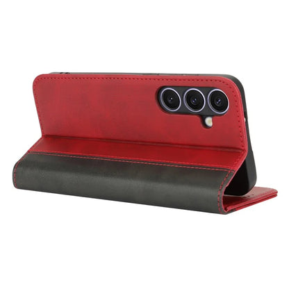 For Samsung Galaxy S24+ Case Calf Texture 3 Card Slots Color Splicing Leather Phone Cover