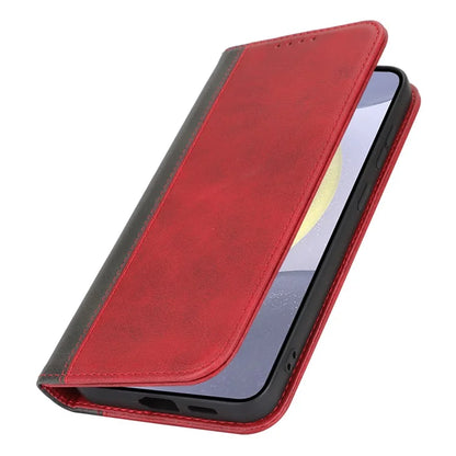 For Samsung Galaxy S24+ Case Calf Texture 3 Card Slots Color Splicing Leather Phone Cover