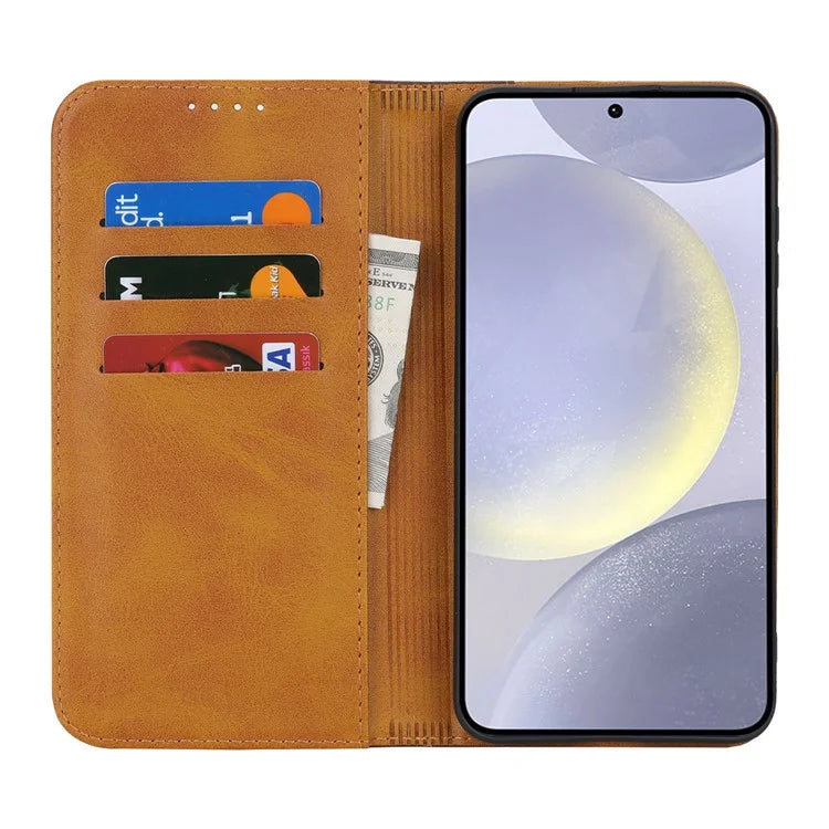 For Samsung Galaxy S24+ Case Calf Texture 3 Card Slots Color Splicing Leather Phone Cover