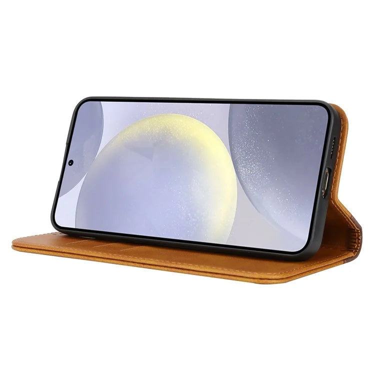 For Samsung Galaxy S24+ Case Calf Texture 3 Card Slots Color Splicing Leather Phone Cover