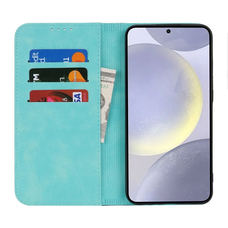For Samsung Galaxy S24+ Case Calf Texture 3 Card Slots Color Splicing Leather Phone Cover