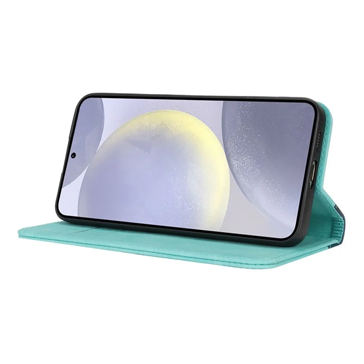 For Samsung Galaxy S24+ Case Calf Texture 3 Card Slots Color Splicing Leather Phone Cover